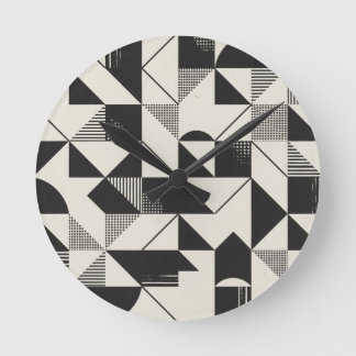 Geometric Minimalist Wall Clock – Black & White De ラウンド壁時計