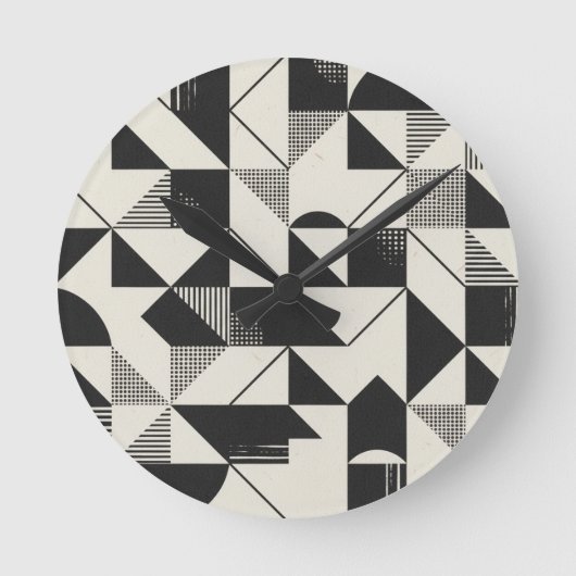 Geometric Minimalist Wall Clock – Black & White De ラウンド壁時計 (正面)