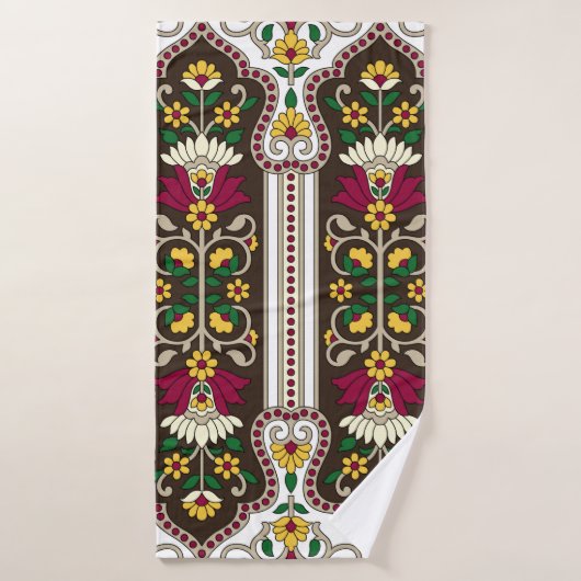 Geometric Moghul Paisley pattern on white backgrou バスタオル (バスタオル)