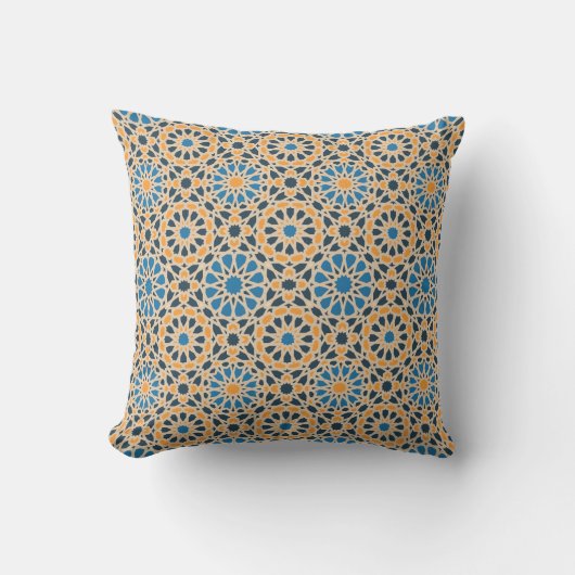 Geometric Moroccan Tile & Orange Pattern クッション (正面)