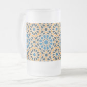 Geometric Moroccan Tile & Orange Pattern フロストグラスビールジョッキ (正面左)