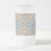Geometric Moroccan Tile & Orange Pattern フロストグラスビールジョッキ (中央)