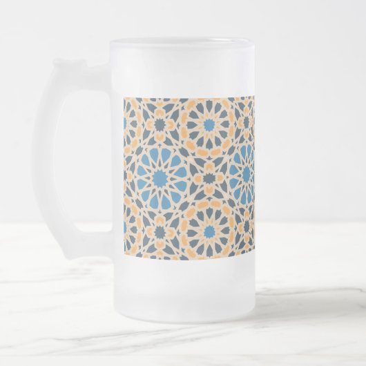 Geometric Moroccan Tile & Orange Pattern フロストグラスビールジョッキ (左)