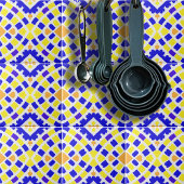Geometric Mosaic Blue Orange Yellow Pattern タイル