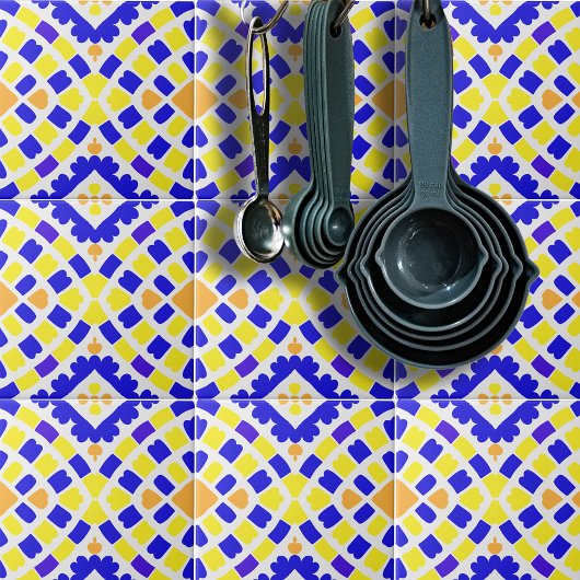 Geometric Mosaic Blue Orange Yellow Pattern  タイル