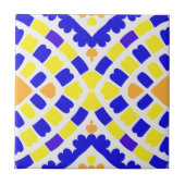 Geometric Mosaic Blue Orange Yellow Pattern  タイル (正面)