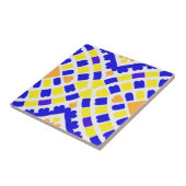 Geometric Mosaic Blue Orange Yellow Pattern  タイル (側面)