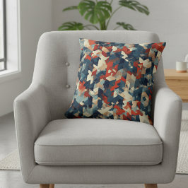 Geometric Mosaic in Blue and Red クッション