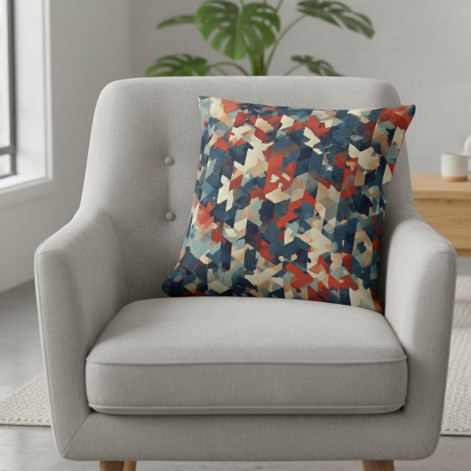 Geometric Mosaic in Blue and Red クッション