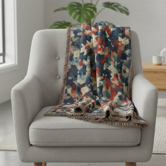 Geometric Mosaic in Blue and Red スローブランケット