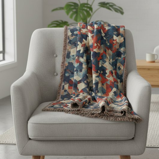 Geometric Mosaic in Blue and Red スローブランケット