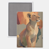 Geometric Mosaic Lioness with Stylized Africa Map  マグネット (正面/裏面)