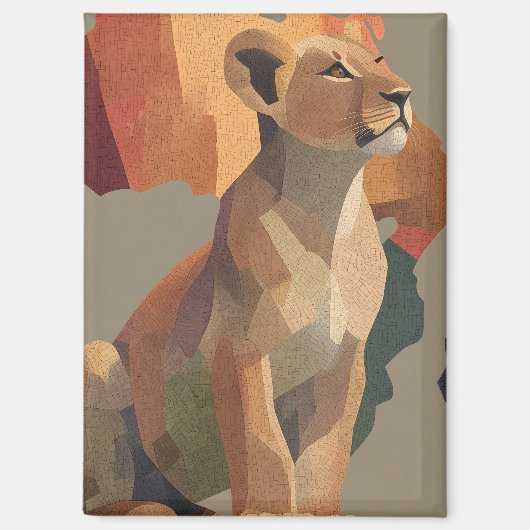 Geometric Mosaic Lioness with Stylized Africa Map  マグネット (正面)