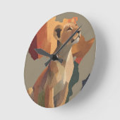 Geometric Mosaic Lioness with Stylized Africa Map ラウンド壁時計 (傾斜)