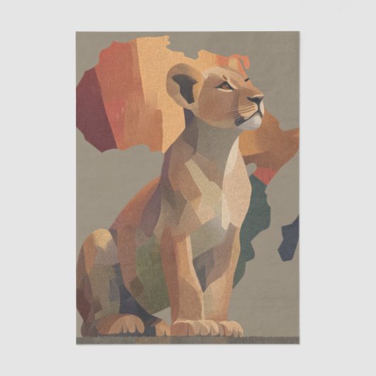 Geometric Mosaic Lioness with Stylized Africa Map  薄葉紙 (正面)