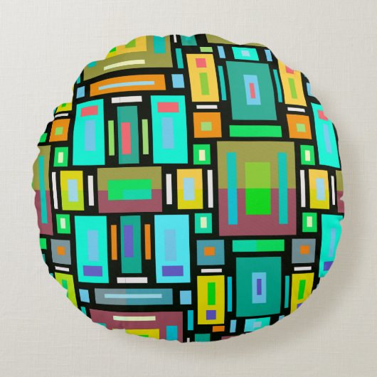 Geometric Mosaic Pillow Block Shape ラウンドクッション (正面)