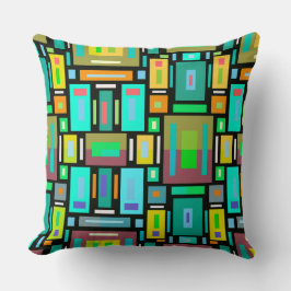 Geometric Mosaic Pillow Blue Green Yellow クッション