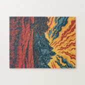 Geometric Mountain Peaks and Red Field Graphic Art ジグソーパズル (横)
