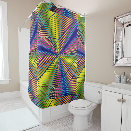 Geometric Multicolored Gradient Lines Modern  シャワーカーテン