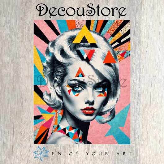 Geometric Muse – Modern Pop Art Woman Decoupage 薄葉紙