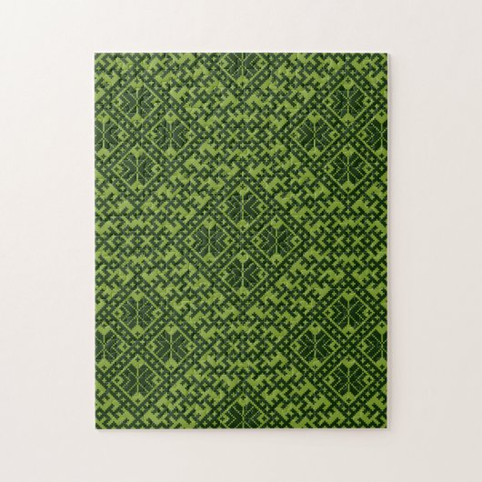 Geometric nordic pattern in green ジグソーパズル (縦)