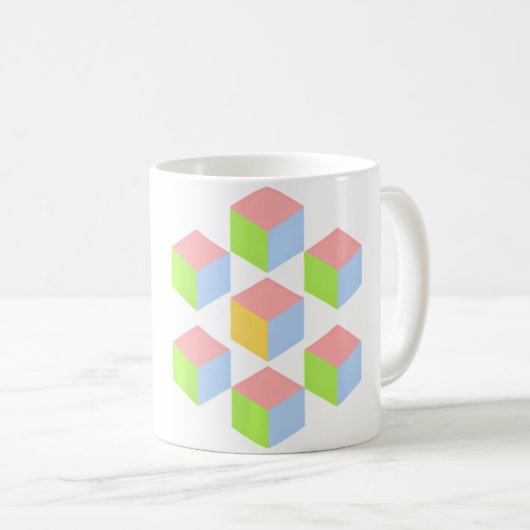 Geometric Pastel Isometric Optical Illusion Cube コーヒーマグカップ (正面右)