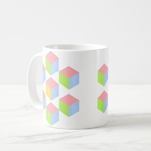 Geometric Pastel Isometric Optical Illusion Cube コーヒーマグカップ (正面左)