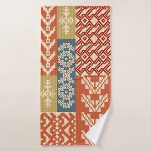Geometric patchwork ornamental ethnic pattern バスタオル (バスタオル)
