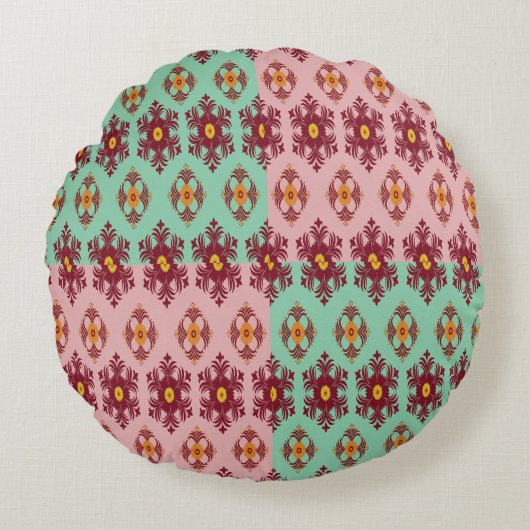 Geometric Patchwork Throw Pillow – Modern Purple C ラウンドクッション (正面)