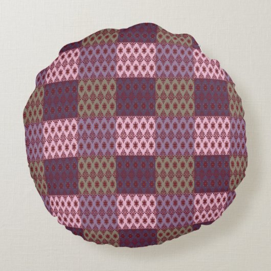 Geometric Patchwork Throw Pillow – Modern Purple C ラウンドクッション (裏面)
