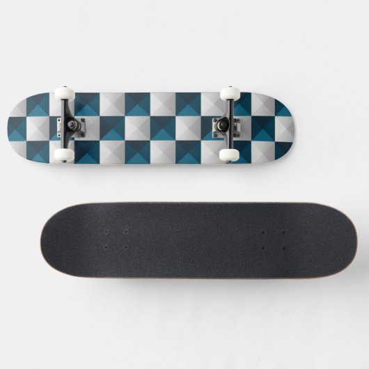 Geometric Pattern Blue Silver Skateboard スケートボード (横)