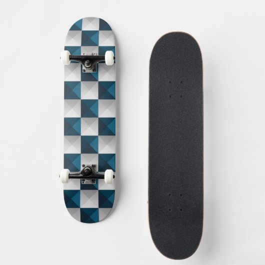 Geometric Pattern Blue Silver Skateboard スケートボード (正面)