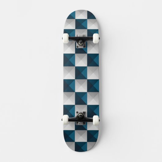 Geometric Pattern Blue Silver Skateboard スケートボード (正面)