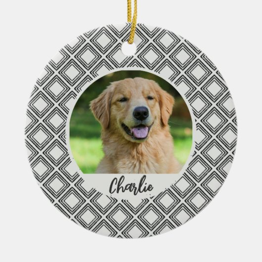 Geometric Pattern Christmas Pet Photo Ornament  セラミックオーナメント (正面)