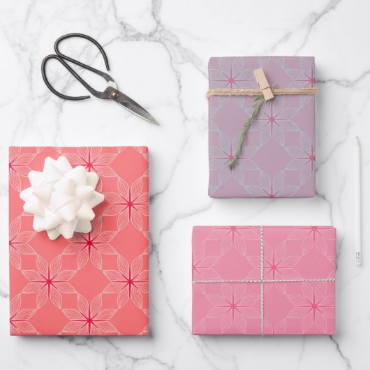 Geometric Pattern | Coral, Mauve and Blush ラッピングペーパーシート (正面)