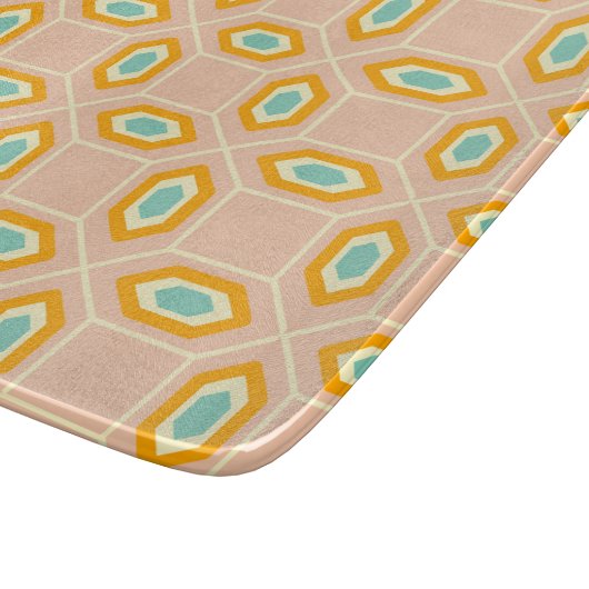 Geometric pattern in blue and orange diamond shape カッティングボード (角)