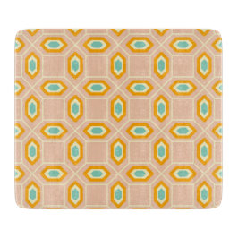 Geometric pattern in blue and orange diamond shape カッティングボード