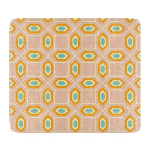 Geometric pattern in blue and orange diamond shape カッティングボード (正面)