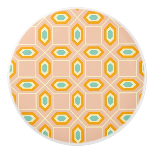 Geometric pattern in blue and orange diamond shape セラミックノブ (正面)