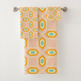 Geometric pattern in blue and orange diamond shape バスタオルセット