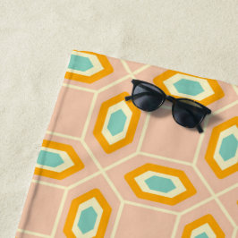 Geometric pattern in blue and orange diamond shape ビーチタオル