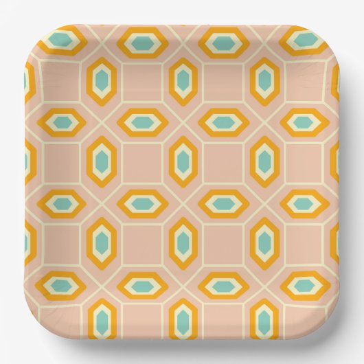 Geometric pattern in blue and orange diamond shape ペーパープレート (正面)