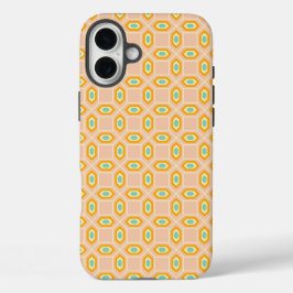 Geometric pattern in blue and orange diamond shape iPhone 16 plusケース