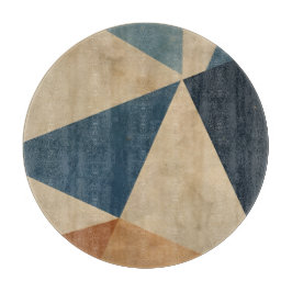 Geometric Pattern in Blues, Tans, and Rust カッティングボード