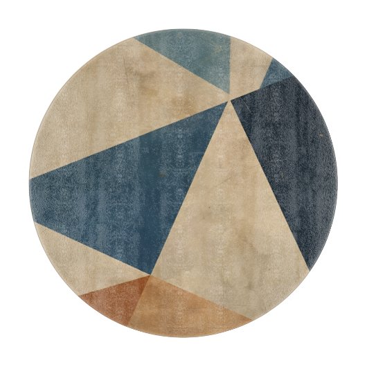 Geometric Pattern in Blues, Tans, and Rust カッティングボード (正面)