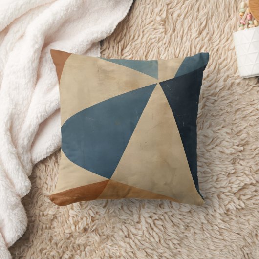 Geometric Pattern in Blues, Tans, and Rust クッション (ブランケット)
