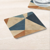 Geometric Pattern in Blues, Tans, and Rust スクエアペーパーコースター (アングル)