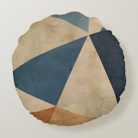 Geometric Pattern in Blues, Tans, and Rust ラウンドクッション (裏面)