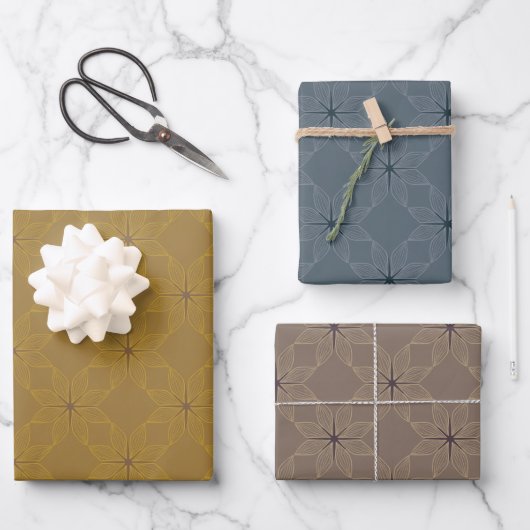 Geometric Pattern | Ochre, Dusty Stone, Slate Blue ラッピングペーパーシート (正面)