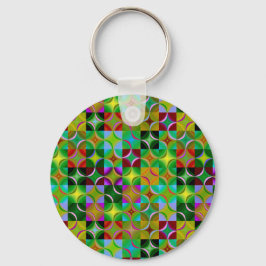 Geometric Pattern of Colorful Squares and Circles キーホルダー